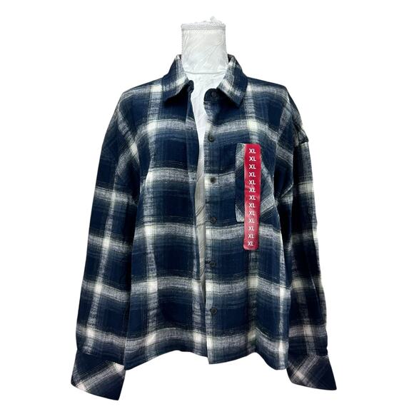 Scotch & Soda Tops - Scotch Soda Blue Plaid Cropped Flannel Top Women Sz XL Tomboy Femm Mountain Town